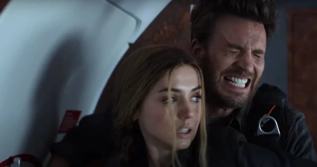 chris evans and ana de armas escape from a private jet in ghosted trailer 1024x538