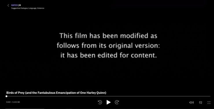 HBO Max censurou partes do filme de Aves De Rapina na plataforma