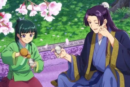 Maomao e Jinshi aproveitam um piquenique sob as flores de cerejeira