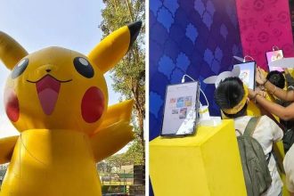 Pokémon anima Techfest IIT Bombay com drone show e Pikachu natalino