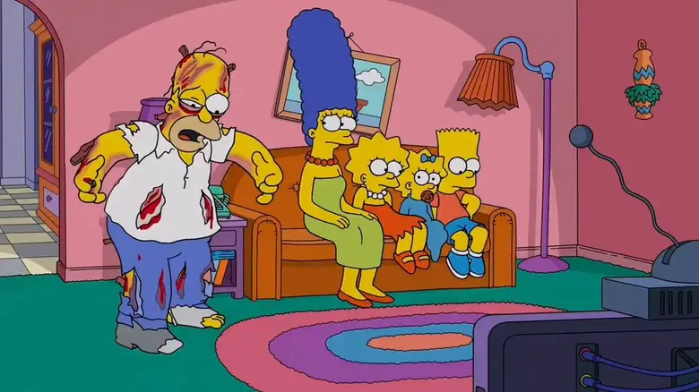 Homer confronts his family who try to ignore his pleas for help in The Simpsons