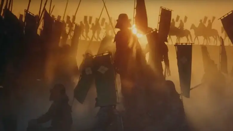 Tatsuya Nakadai is backlit by sun as the counterfeit leader in Kagemusha