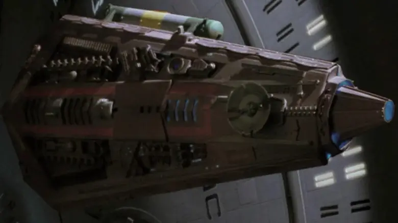 The Mondor docks against the Enterprise-D hull in Star Trek: The Next Generation