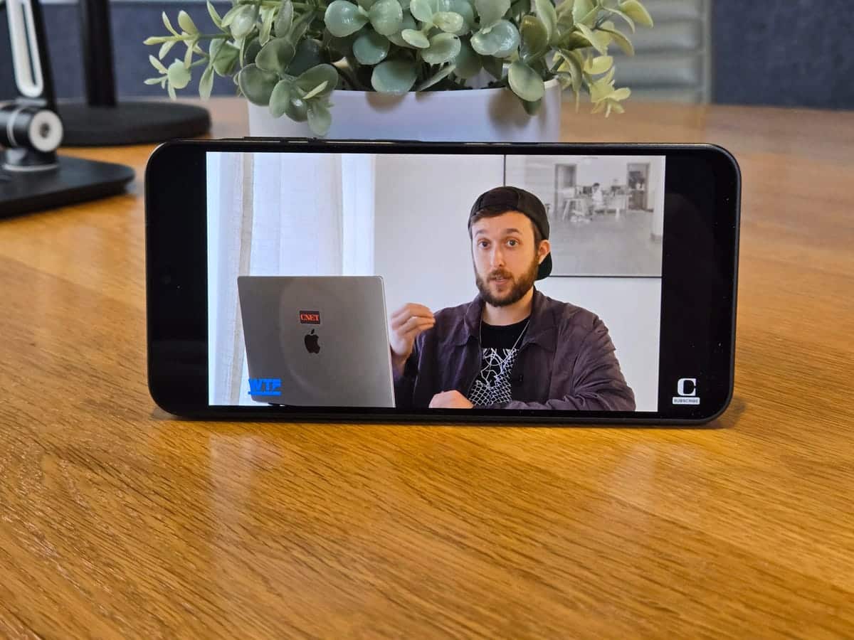 Samsung Galaxy A17 playing a video.