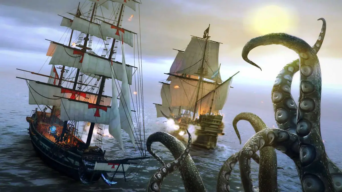 A ship fights a kraken in Tempest