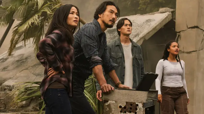 Cate, Hiroshi, Kentaro, and May prepare to open a gate to another realm in Monarch: Legacy of Monsters