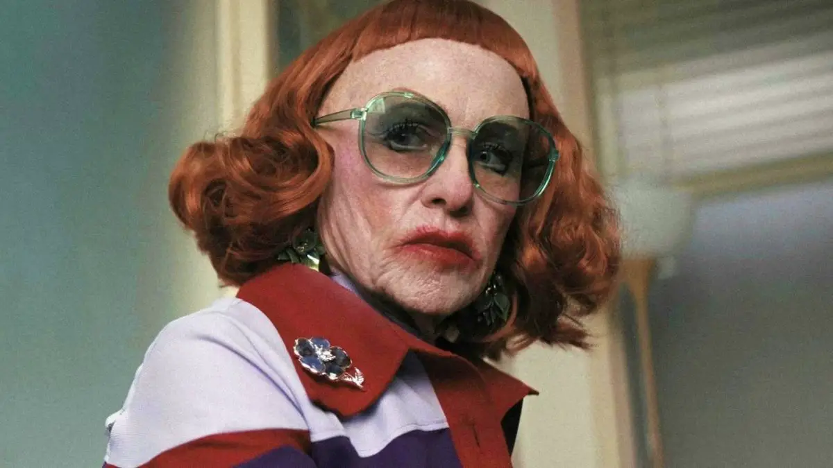 Amy Madigan as Aunt Gladys glaring to the side in Weapons