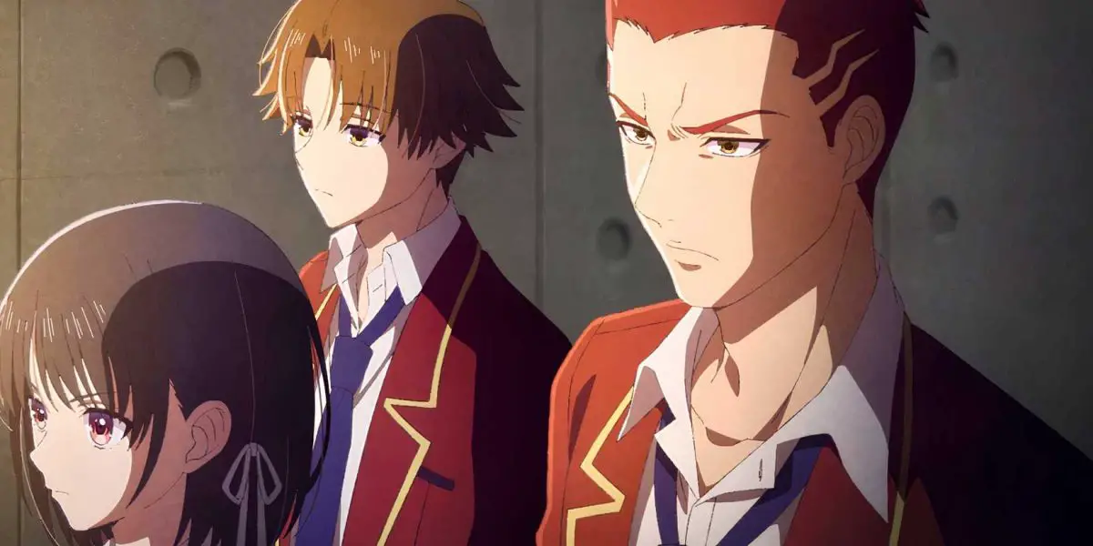 picture: ayanokoji, horikita and other characters in classroom of the elite anime.
