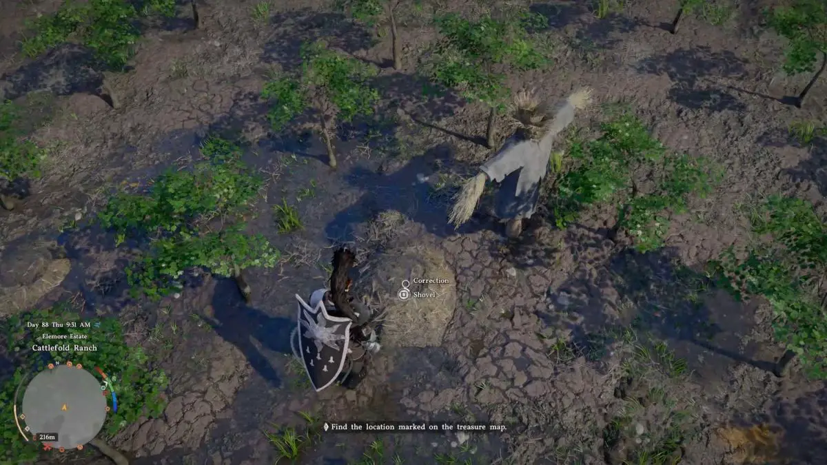 crimson-desert-buried-treasure-quest-farmhouse-shelves-find-examine-trace-from-ursula-journal - how to dig or shovel dirt mound correction