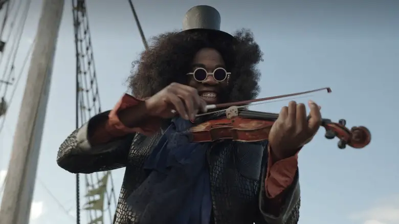 Brook playing the violin for Laboon the whale in One Piece