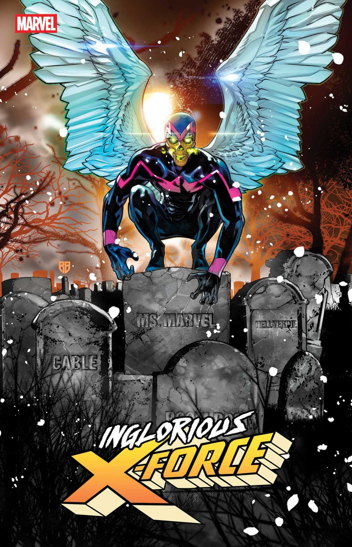 inglorious x-force 5 cover, showing x-men's archangel in awesome new design
