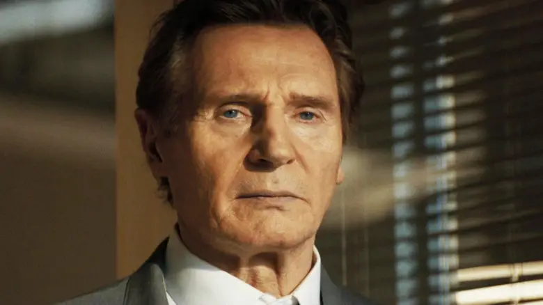 Liam Neeson's Lt. Frank Drebin Jr is seen in closeup in The Naked Gun