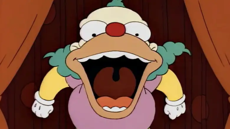 Krusty the Clown smiles in closeup in The Simpsons