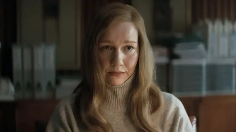 Eva Stratt (Sandra Hüller) sits in an office in Project Hail Mary