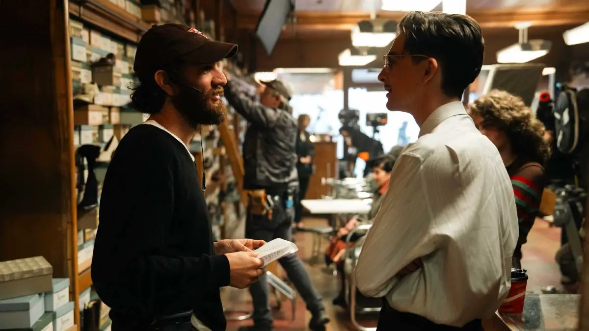 Josh Safdie on set directing Marty Supreme