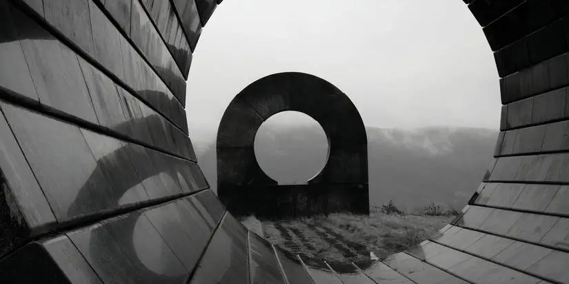 A black and white photo of a round structure in Last and First men
