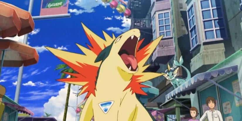 Typhlosion roaring in a Pokémon anime movie.