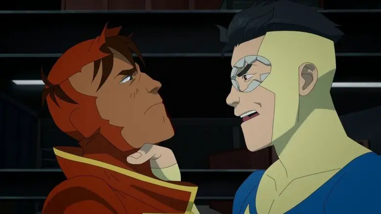 Invincible - evil Invincible variant holding Rex Splode by his throat