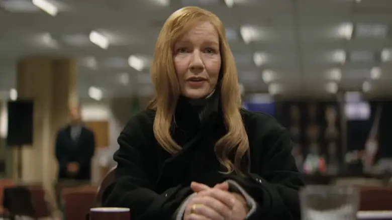 Eva Stratt (Sandra Hüller) in a meeting in Project Hail Mary