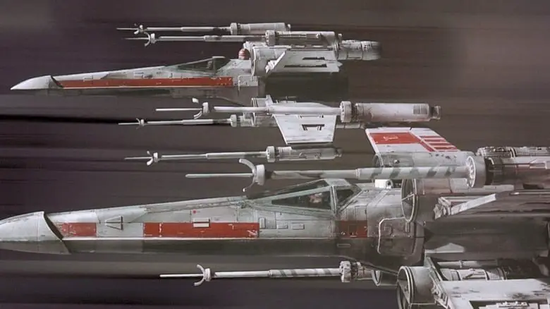 X-wings flying through the trench on the Death Star in Star Wars: A New Hope
