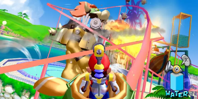 Mario encounters Mecha Bowser in Pinna Park in Super Mario Sunshine.
