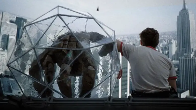 Rocky and Grace take in a virtual NYC skyline in Project Hail Mary