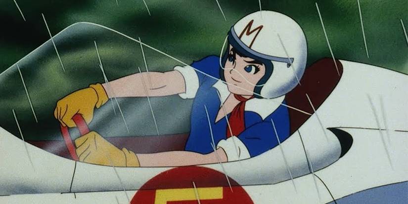 Gou Mifune from 1967's Speed Racer (Mach GoGoGo) driving his car in the rain