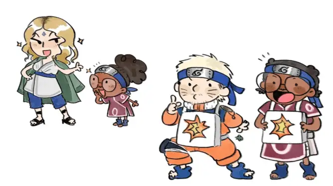 Milena, Ana Paula e Juliano representados por personagens de Naruto