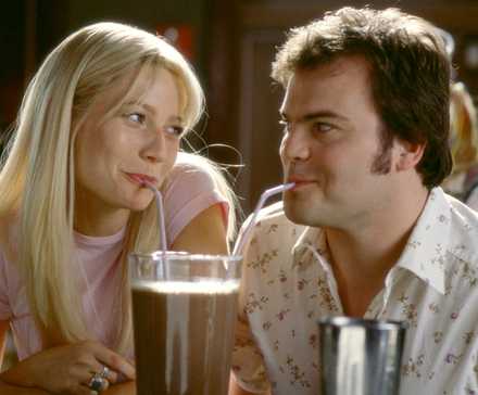 Gwenyth Paltrow and Jack Black sharing a milkshake in Shallow Hal