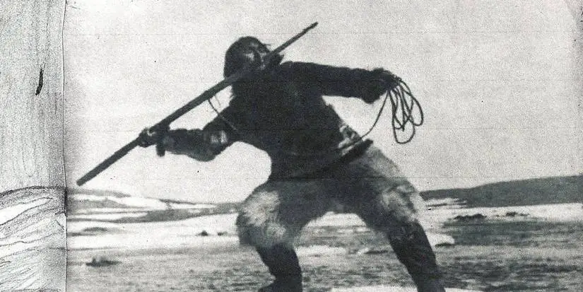 Nanook with a spear in Nanook of the North