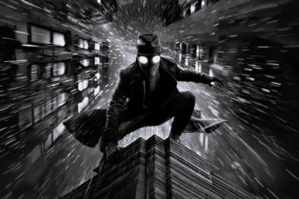 Imagem da série Spider-Noir com estética noir