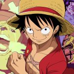 Capa do mangá One Piece com protagonistas em ação.