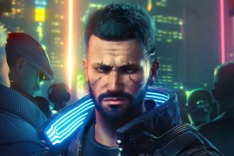 Capa de Cyberpunk 2077 com personagens e ambientação de Night City