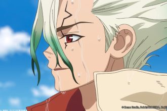 Senku em traje espacial no novo visual de Dr. STONE SCIENCE FUTURE