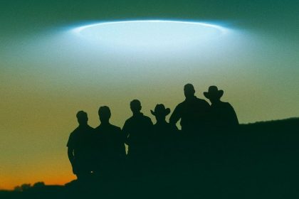Imagem do Rancho Skinwalker com céu estrelado