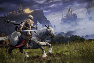 Imagem de Elden Ring com personagens e paisagens do jogo