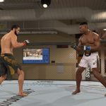 Ilustração de um lutador realizando um takedown no UFC 6