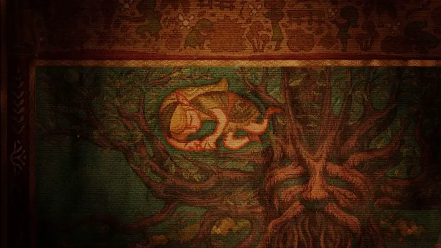 Tapeçaria do remake de Ocarina of Time mostrando novo mapa de Hyrule