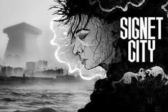 Arte conceitual de Signet City, um jogo de RPG fungalpunk.
