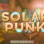 Arte conceitual do jogo Solarpunk mostrando um mundo sustentável.