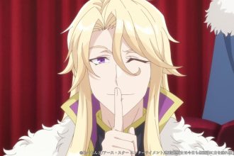 Os protagonistas Melissa e Theodore em um campo de flores no anime 'The Oblivious Saint Can't Contain Her Power'.