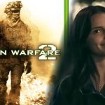 Inde Navarrette no Fanatics Fest com cópia do jogo Modern Warfare 2