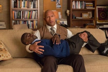 Dwayne Johnson e Kevin Hart em evento promocional