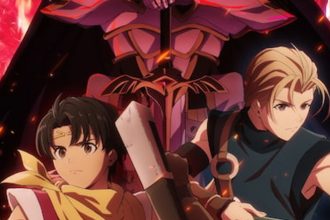 Imagem promocional de Suikoden: The Anime mostrando os protagonistas Riliu e Jowy.