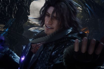 Arte de Final Fantasy XV com personagens em aventura