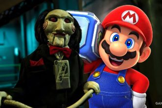 Imagem do jogo Machine Party com elementos de Mario Party e Saw