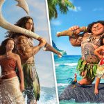 Cenas do filme Moana live-action com Catherine Lagaʻaia e Dwayne Johnson