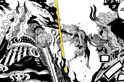 Imagem do capítulo 1188 de One Piece com Luffy e Imu na batalha.
