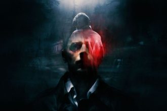 Arte do jogo Silver Pines com elementos de terror psicológico.